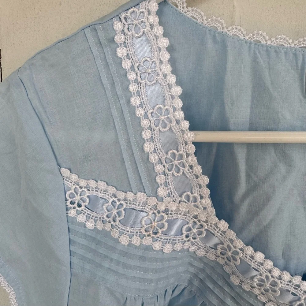 Eileen West Cap Sleeve Button Front Cotton Nightgown Blue size Large NWT NEW - Picture 3 of 7